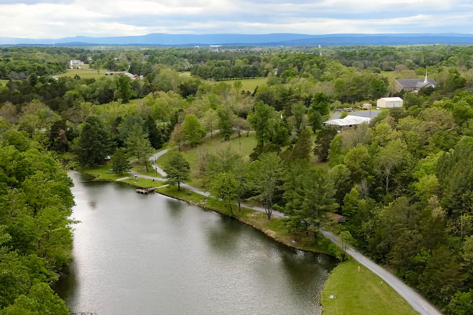 Aerial photo of the lake located at the winchester chapter of the Izaak Walton League